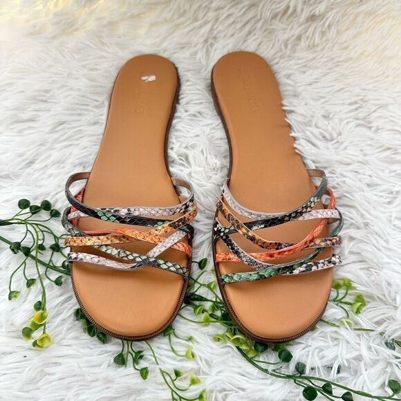 MADEWELL The Tracie Crisscross‎ Slide Sandal in Snake Embossed Leather sz 9.5 - Picture 1 of 8